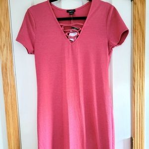 NWT Pink Midi Sweater Dress with Laced Up Chest